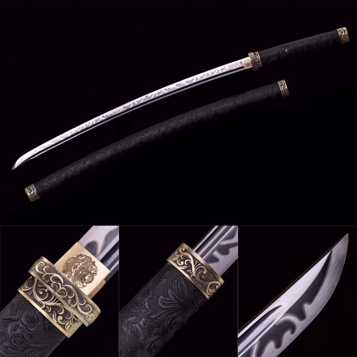 Karyuu no Honoo Katana Manganese Steel Leather Scabbard