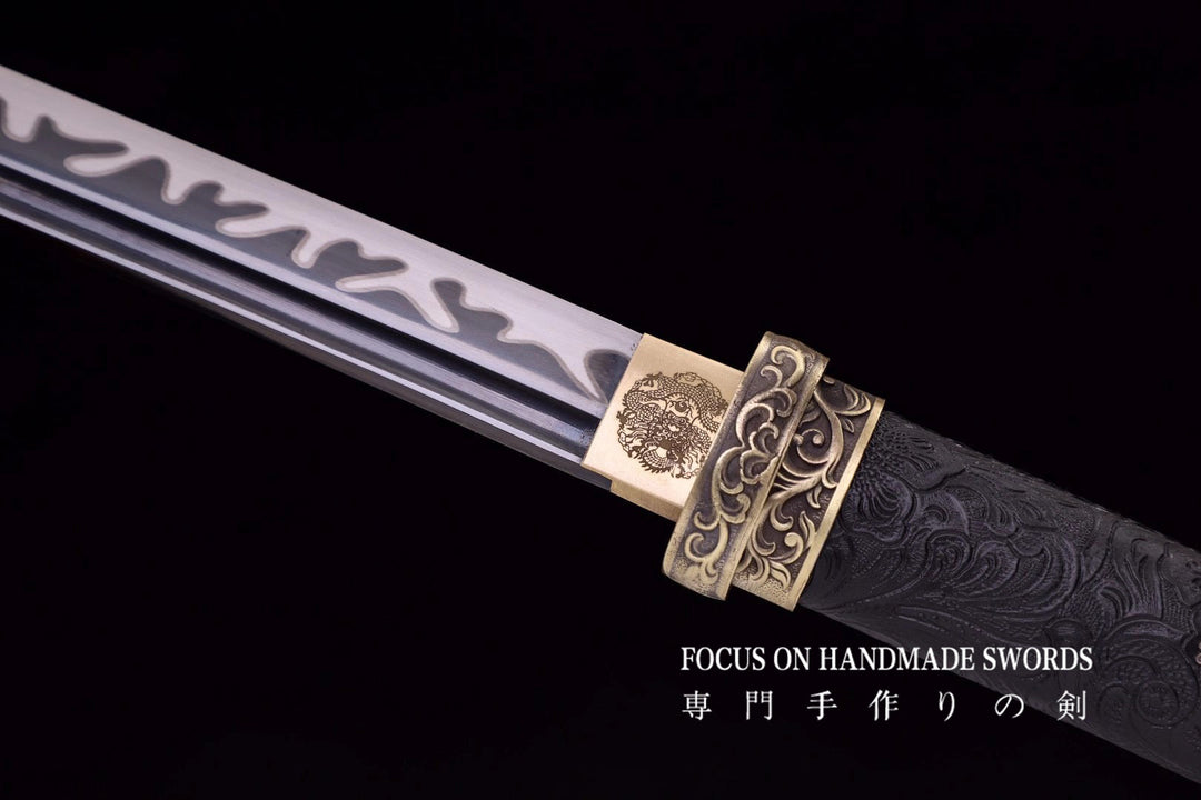 Karyuu no Honoo Katana Manganese Steel Leather Scabbard