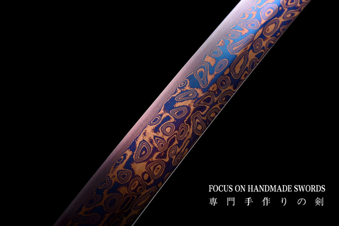 Color Treated Damascus Katana Leather Scabbard