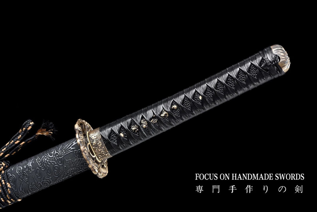 Color Treated Damascus Katana Leather Scabbard