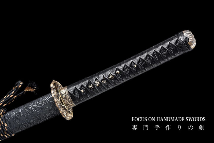 Color Treated Damascus Katana Leather Scabbard