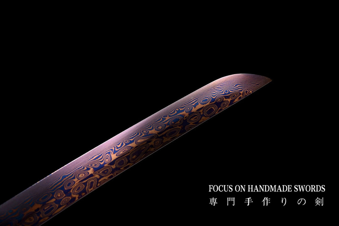 Color Treated Damascus Katana Leather Scabbard