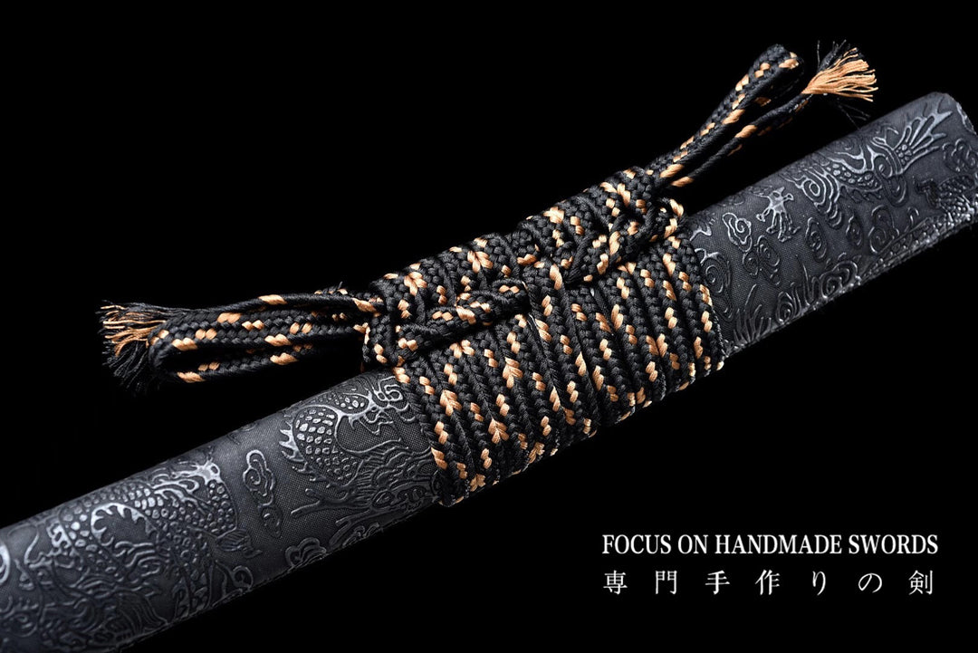 Color Treated Damascus Katana Leather Scabbard