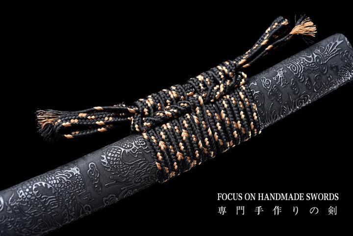 Color Treated Damascus Katana Leather Scabbard