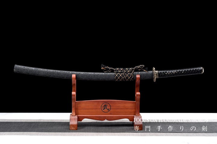 Color Treated Damascus Katana Leather Scabbard
