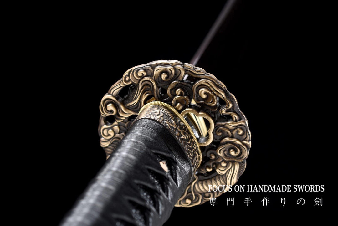 Color Treated Damascus Katana Leather Scabbard